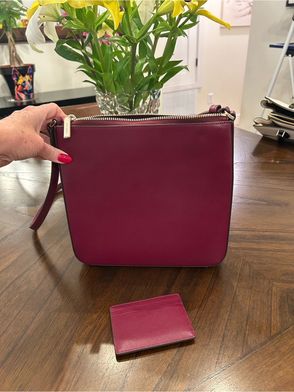 Burgundy Kate Spade purse with matching mini-wallet. - Picture 2 of 12